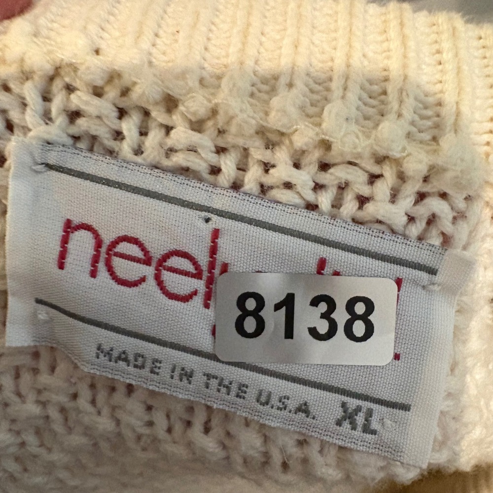 Vintage USA Made Fisherman Sweater Chunky Textured Cable Knit Womens Cream XL - Picture 10 of 10